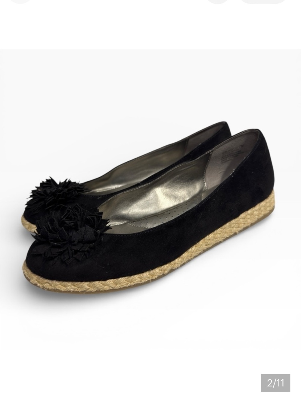 Bandolino “Blondelle” black floral detail size 9 ladies shoe espadrille jute